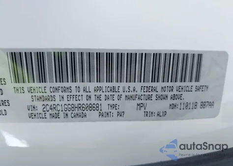 2017 Chrysler Pacifica Limited z USA, uszkodzony, nr VIN 2C4RC1GG8HR608681